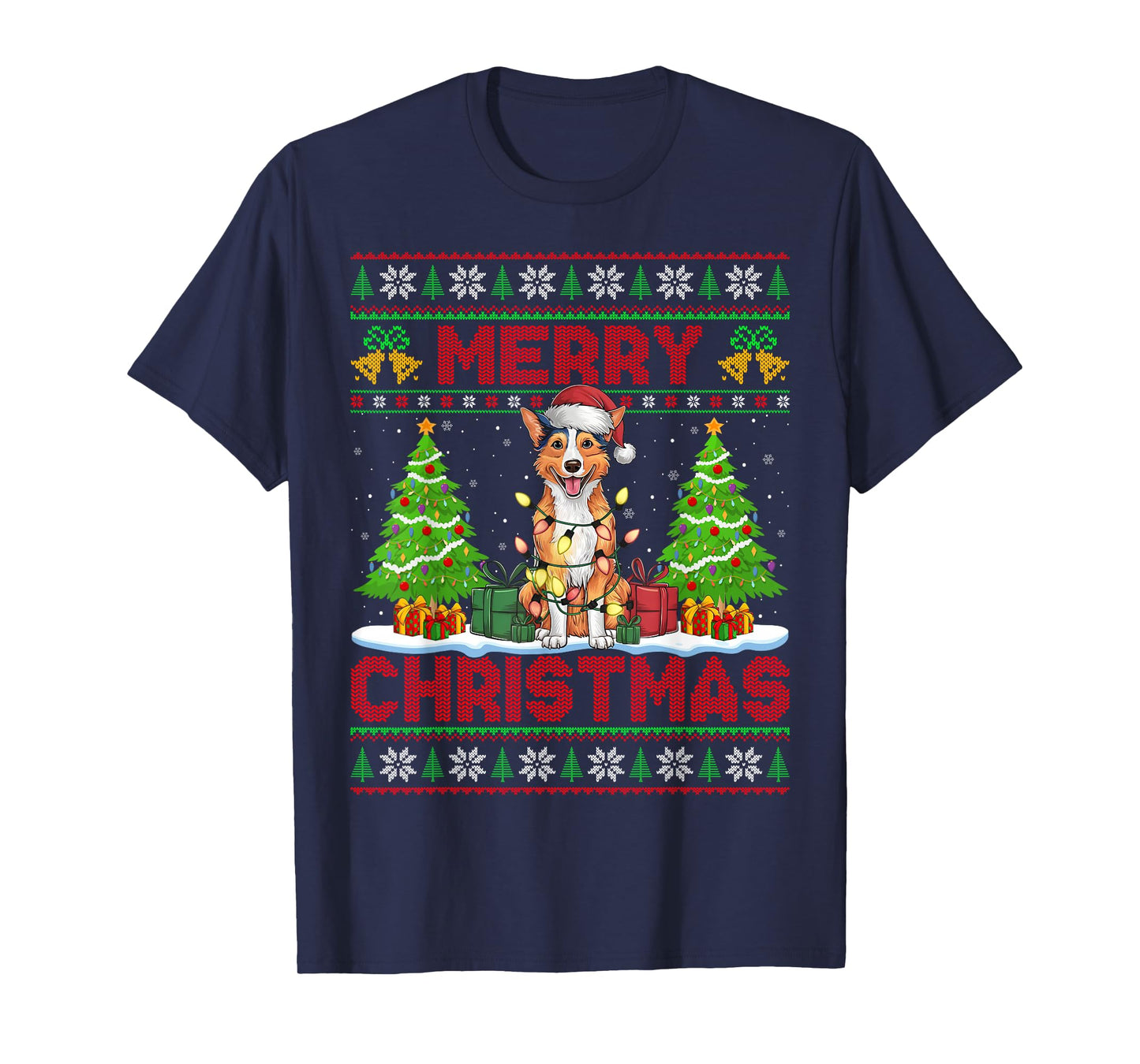 Australian Kelpie Ugly Christmas Sweater Pet Dog Lights Xmas T-Shirt