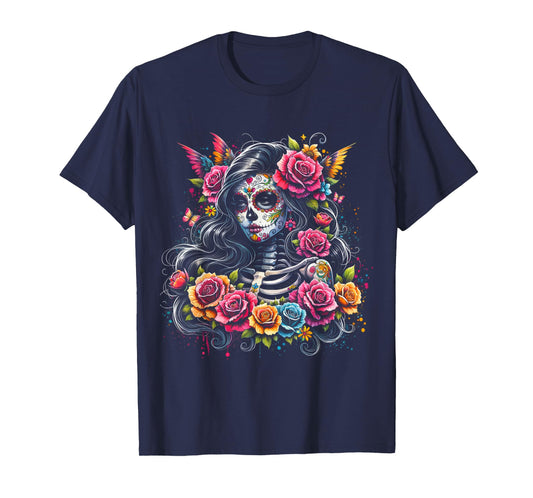 De Los Muertos La Catrina Day of the Dead Sugar Skull Women T-Shirt