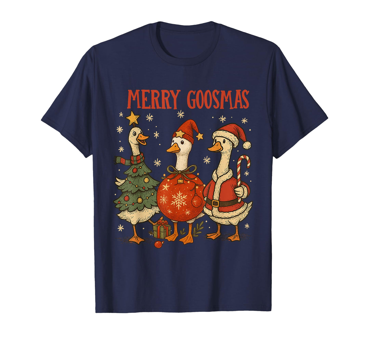 Vintage Merry Goosmas Funny Goose Santa Christmas Cute Xmas T-Shirt