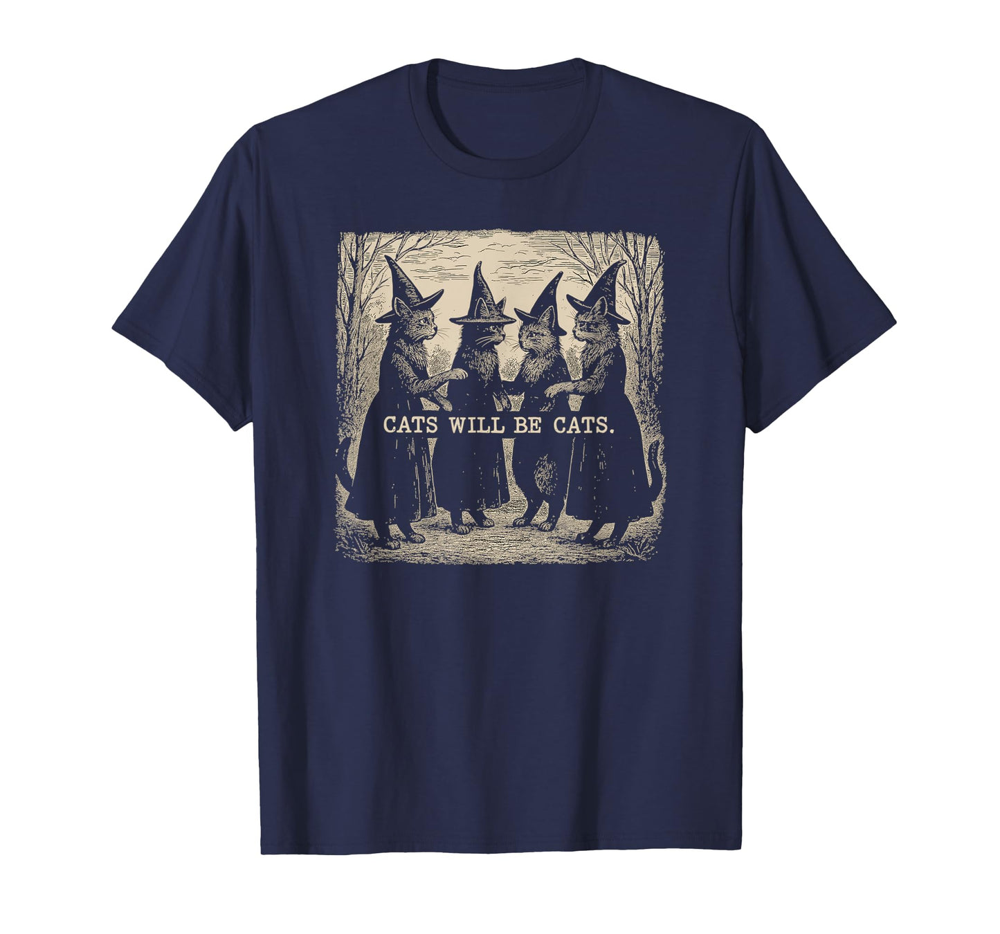 Vintage Witch Cats Funny Halloween Retro Cat Art T-Shirt