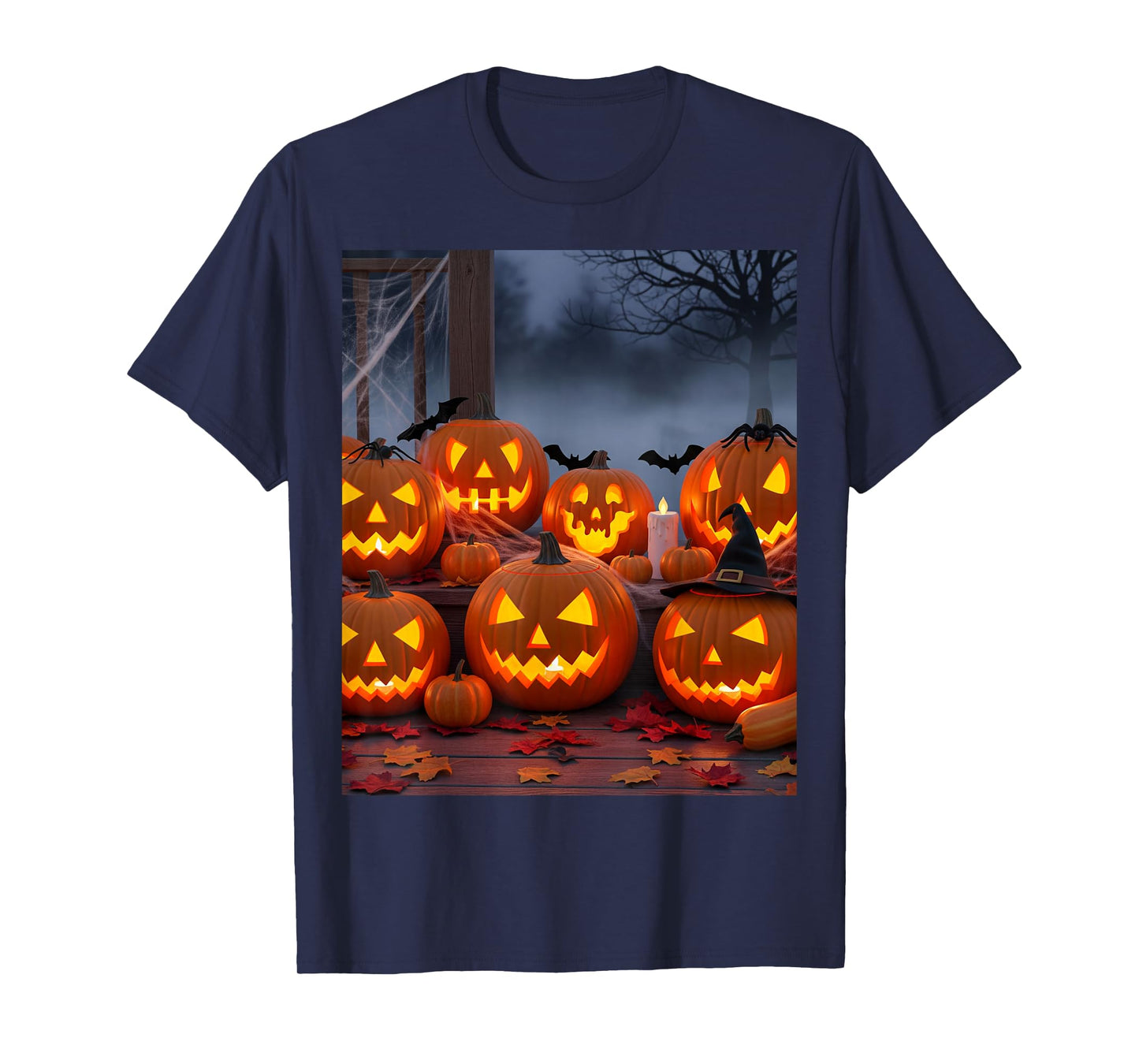 Carved Halloween Pumpkins on Porch T-Shirt