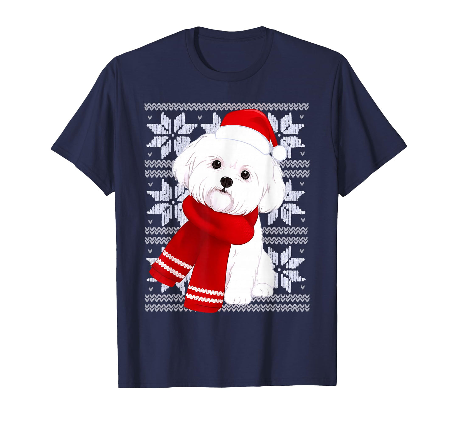 Maltese Dog Ugly Christmas Holiday Dog Lover T-Shirt