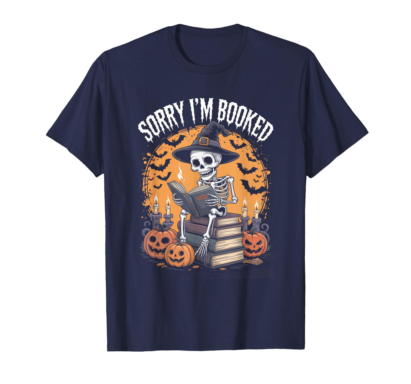 Sorry I’m Booked Librarian Halloween Skeleton Reader Art T-Shirt