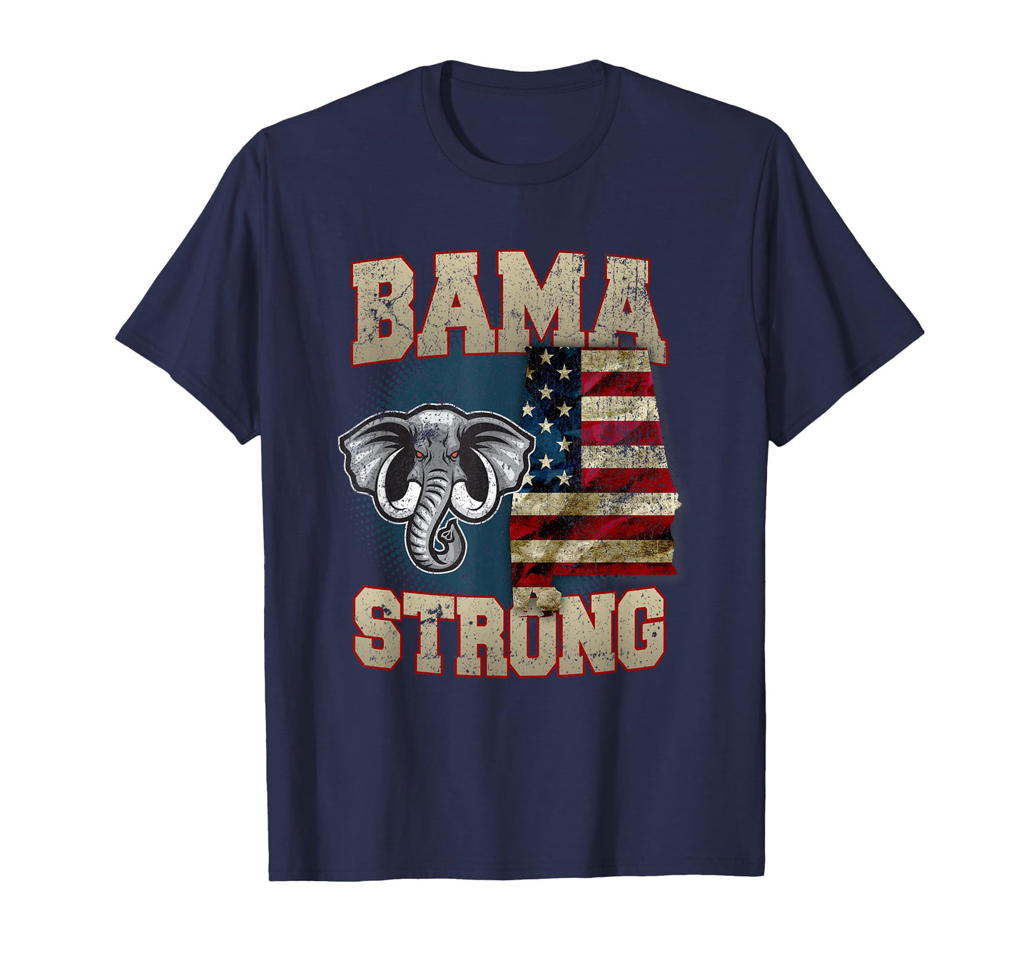 Bama Strong Alabama State With USA Flag Overlay T-Shirt