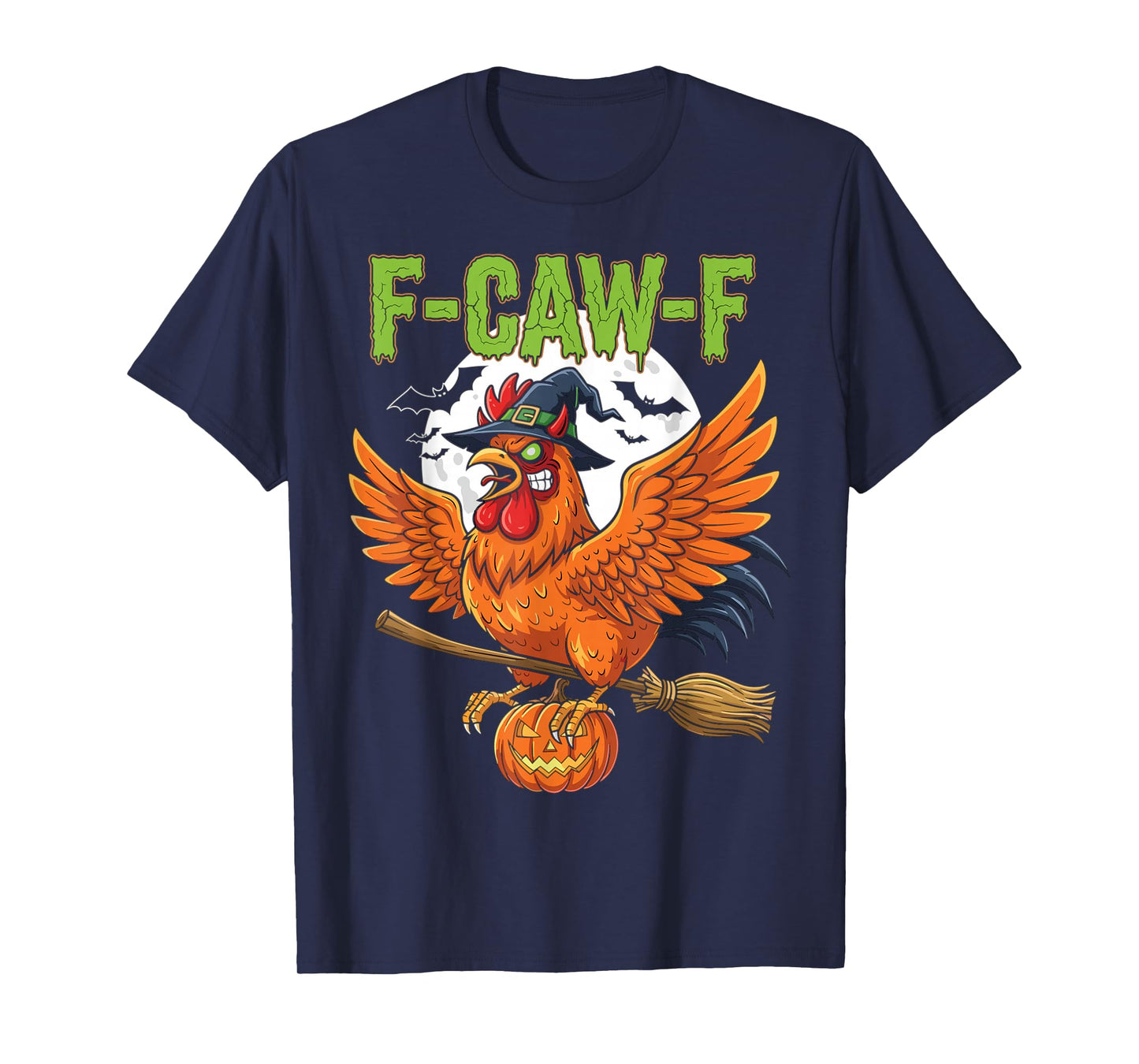 Halloween Chicken Witch Broomstick Pumpkin Moon T-Shirt