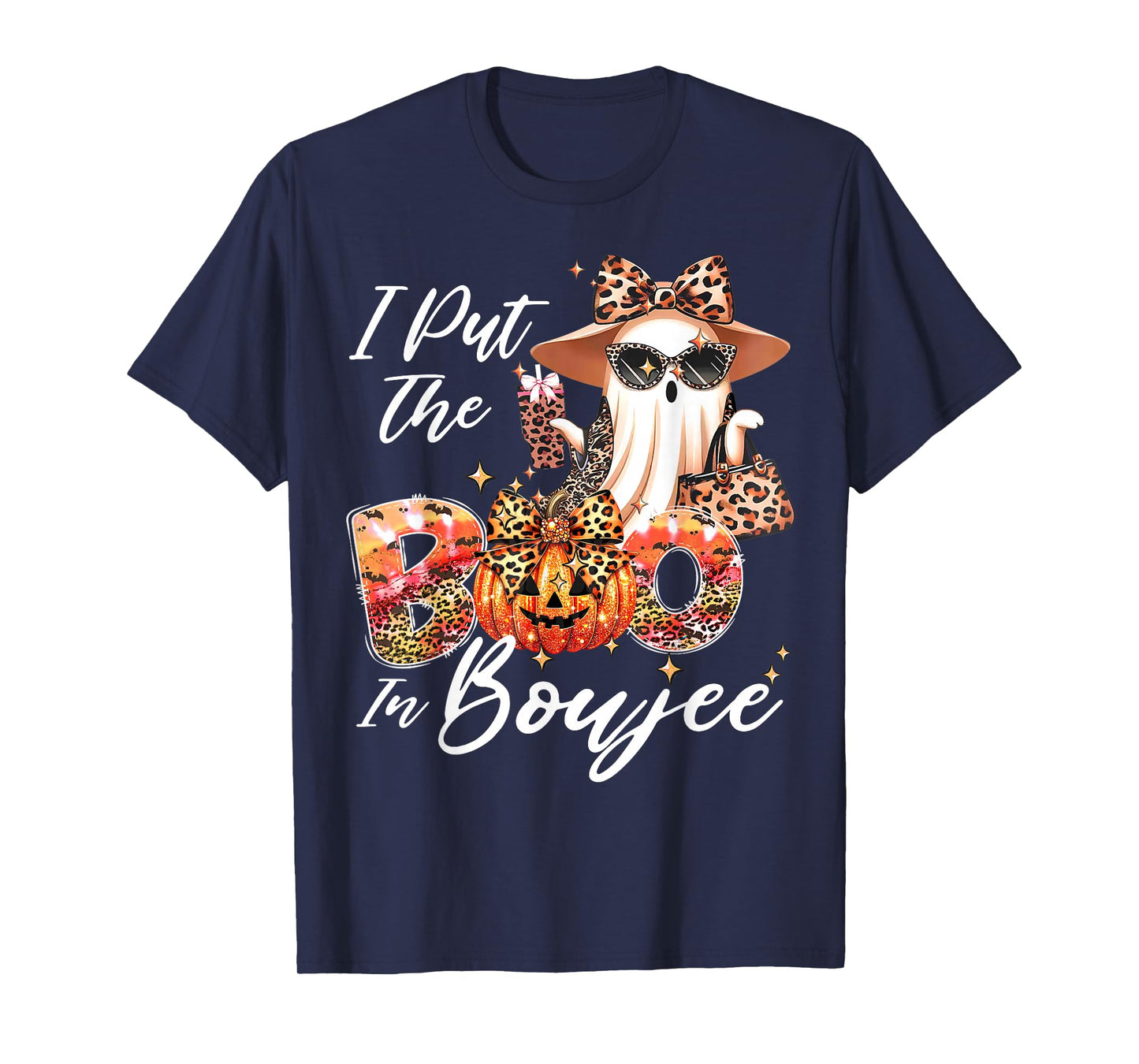 I Put The Boo in Boujee Cute Leopard Boujie Ghost Halloween T-Shirt