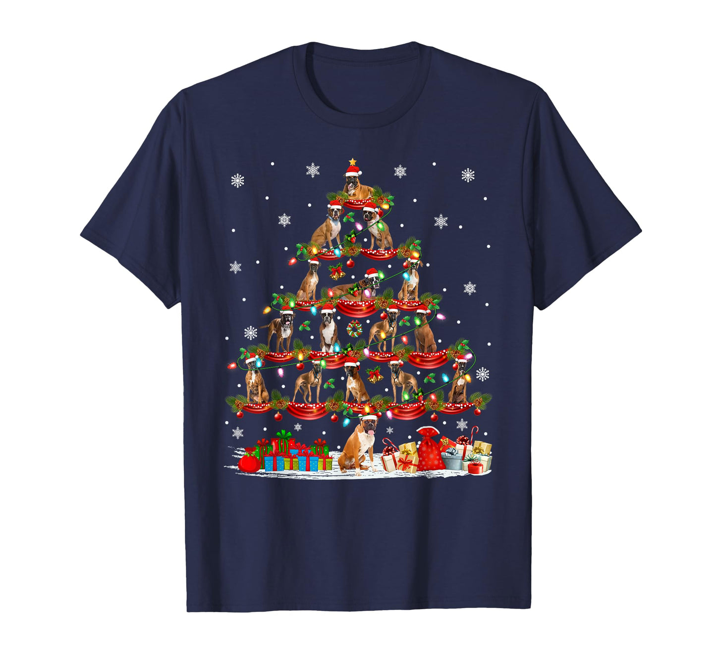 Boxer Dog Christmas Tree Lights Holiday Xmas Pajamas T-Shirt