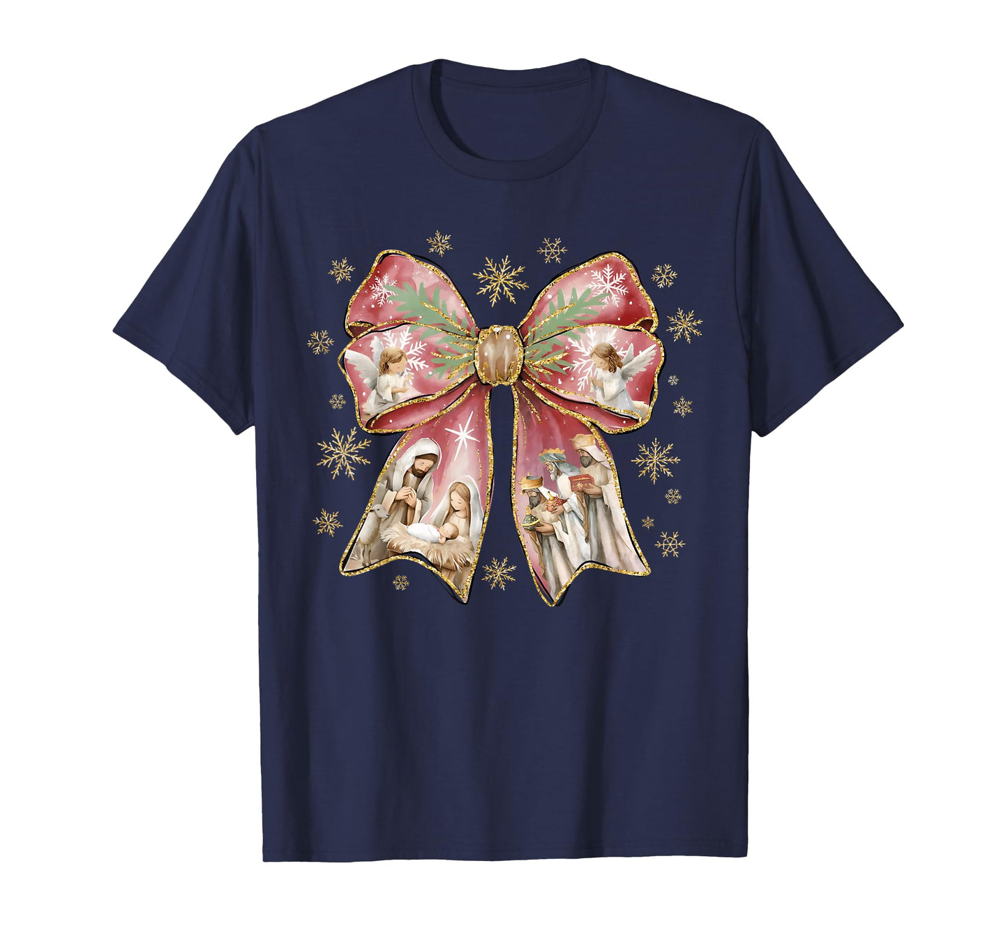 Coquette Bow Jesus Christian Merry Christmas Pajamas Holiday T-Shirt