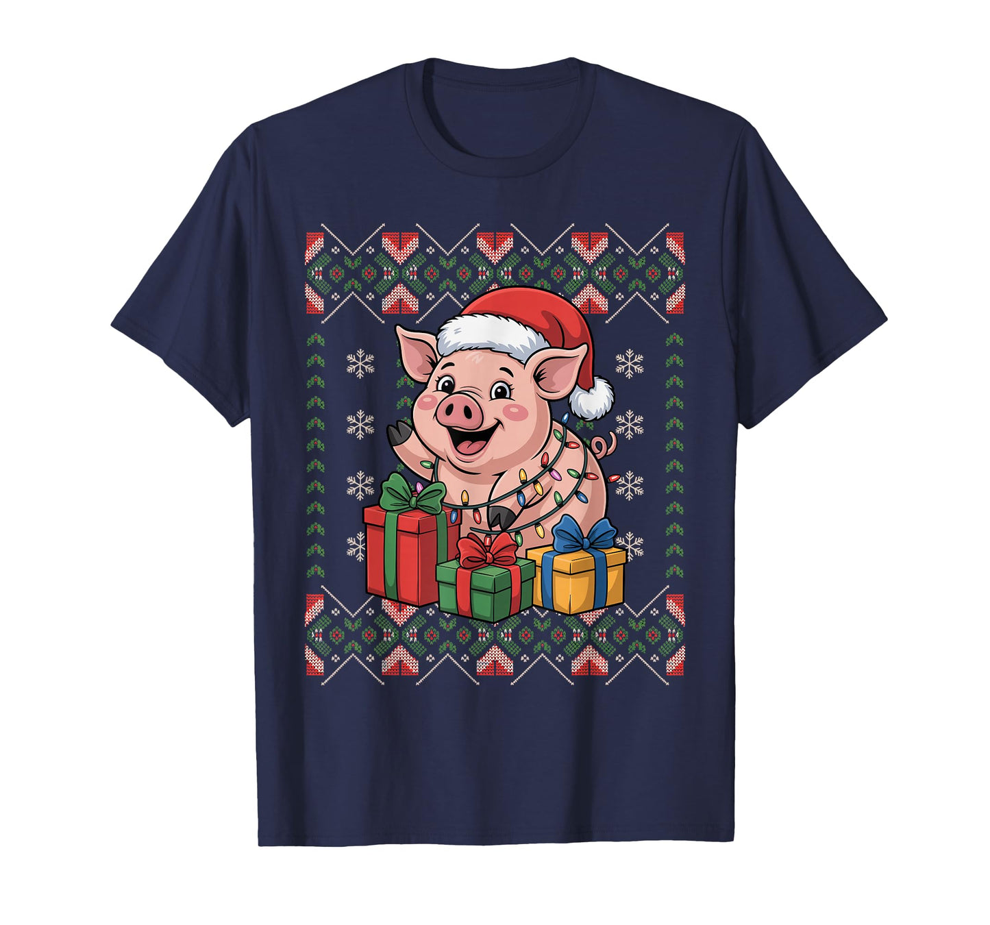 Santa Pig Christmas Ugly Sweater Funny Holiday Pajamas T-Shirt
