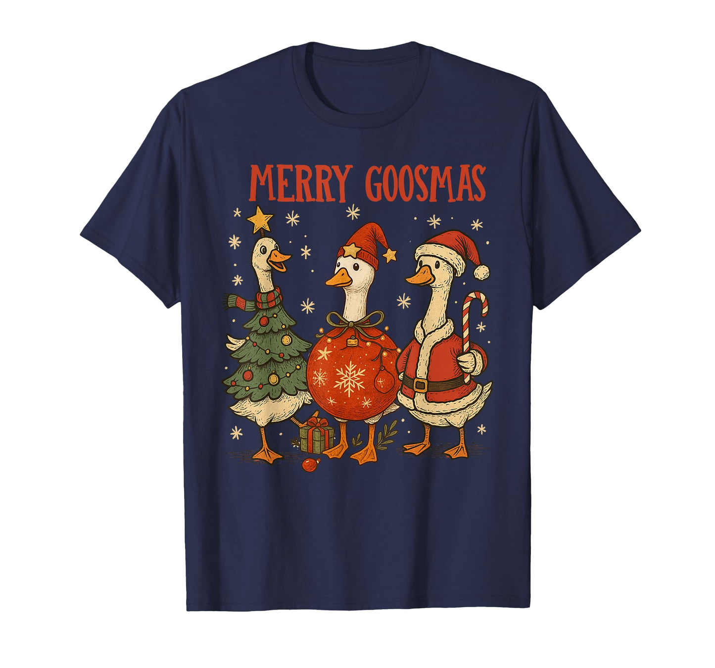 Vintage Christmas Silly Goose Santa Reindeer Men Women Kids T-Shirt