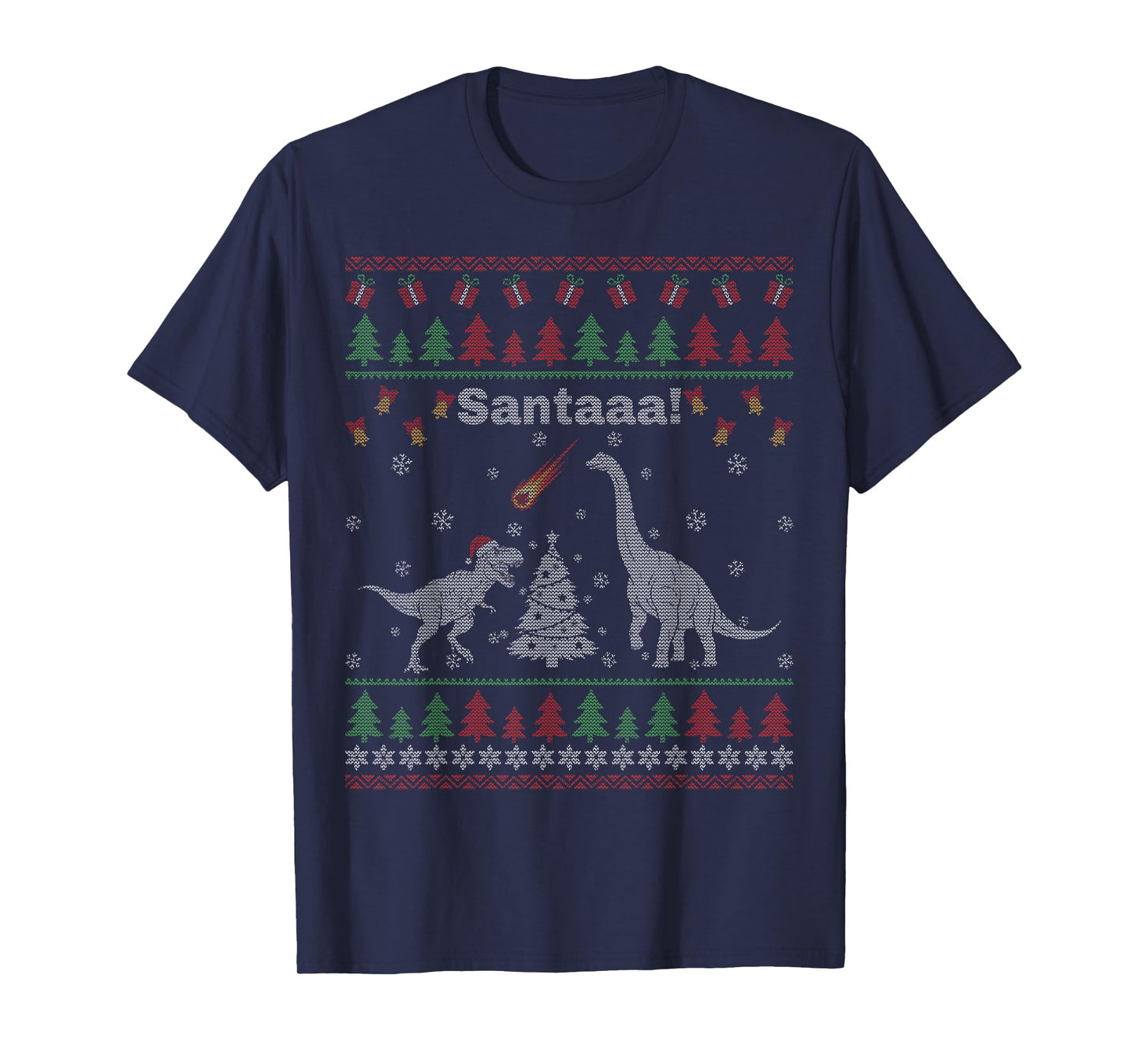 Santa Dinosaur Meteor Meteoroid Funny T-Rex Ugly Christmas T-Shirt