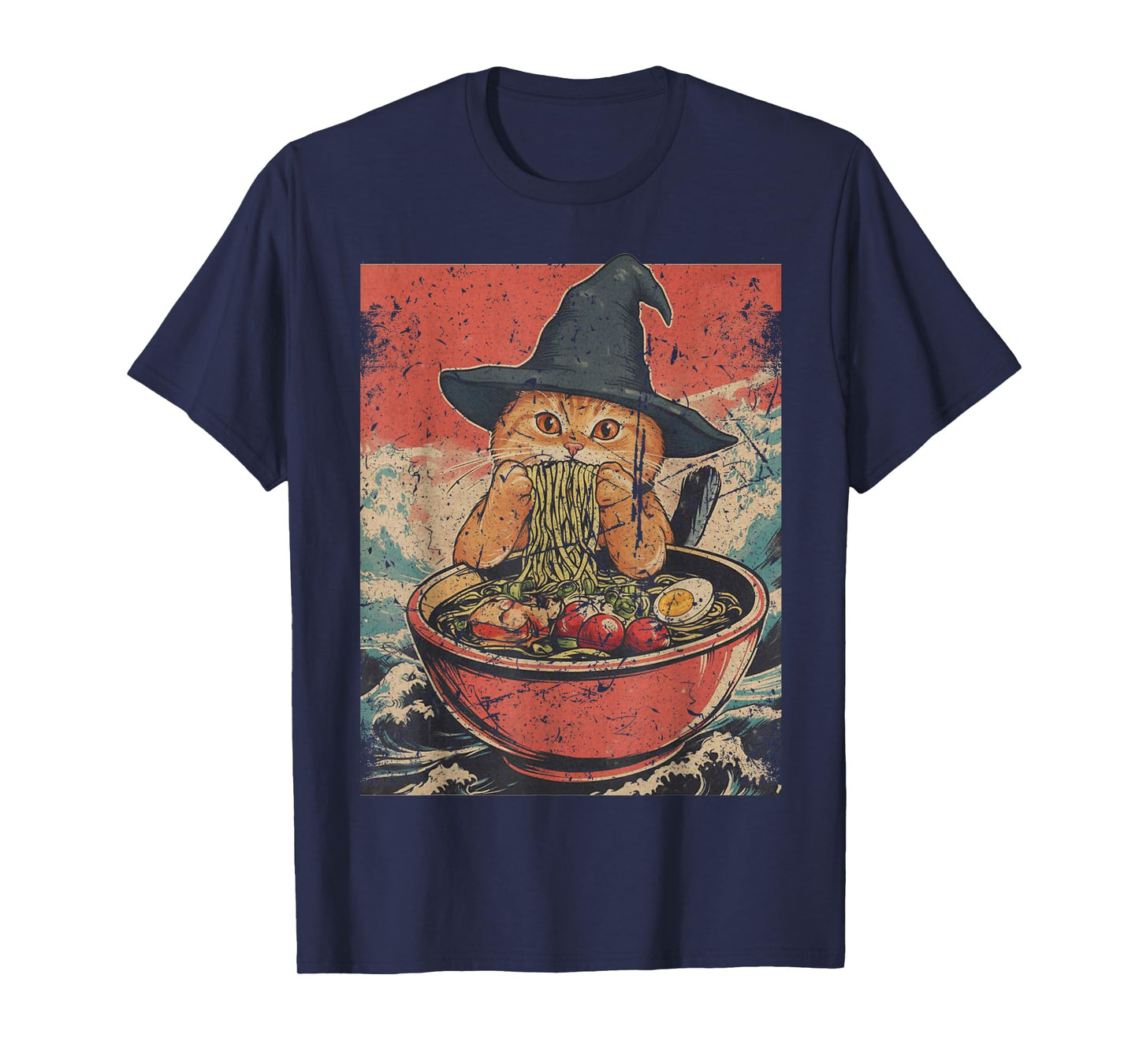Wizard Cat Weird Ramen Japanese Witch Hat Vintage T-Shirt