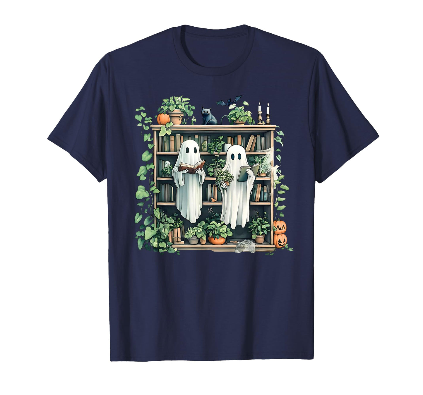 Ghost Plant Library Halloween Reading Books Teacher Vintage T-Shirt