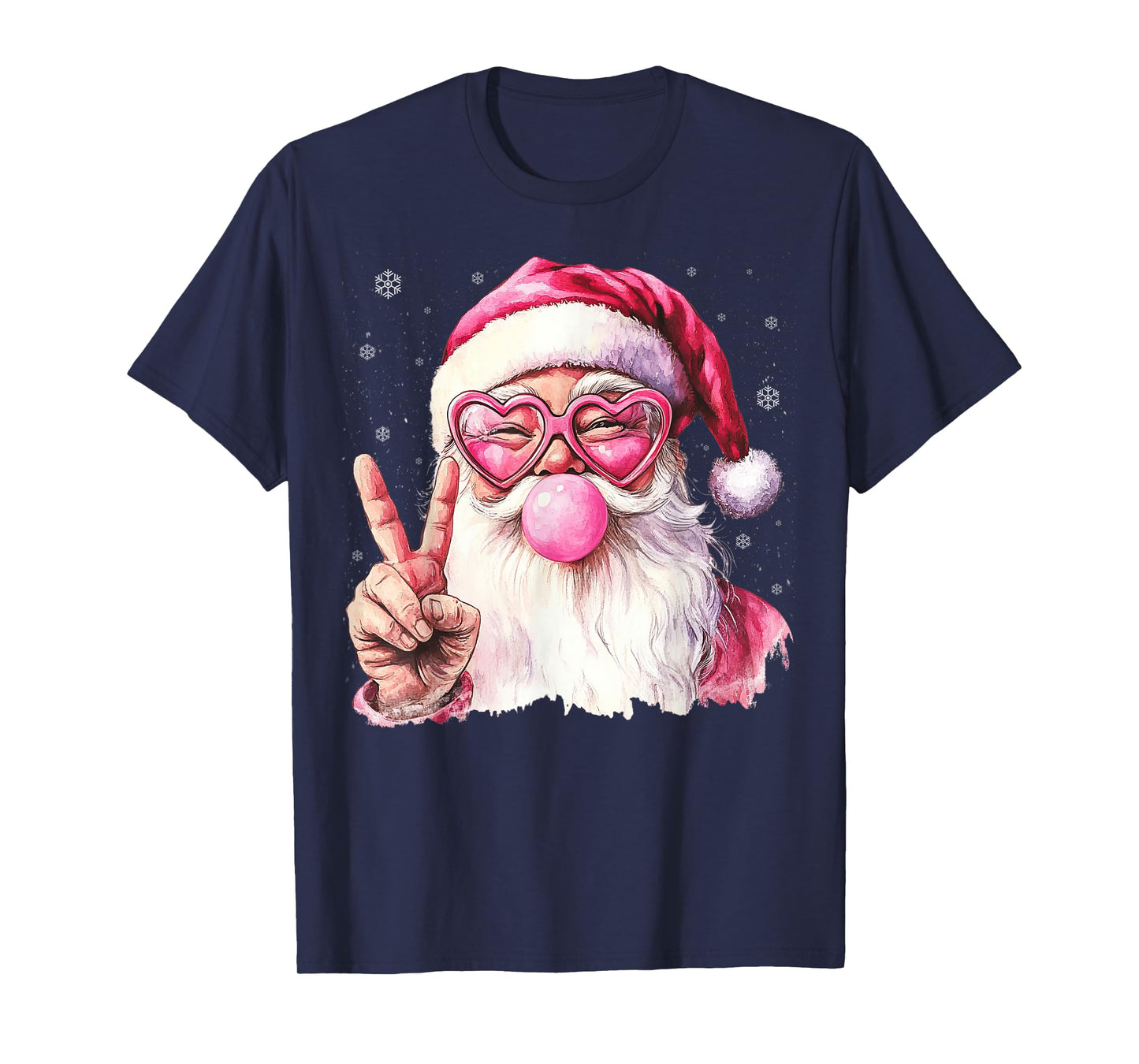 Santa Claus Blowing Pink Xmas Bubble Sunglasses Christmas T-Shirt