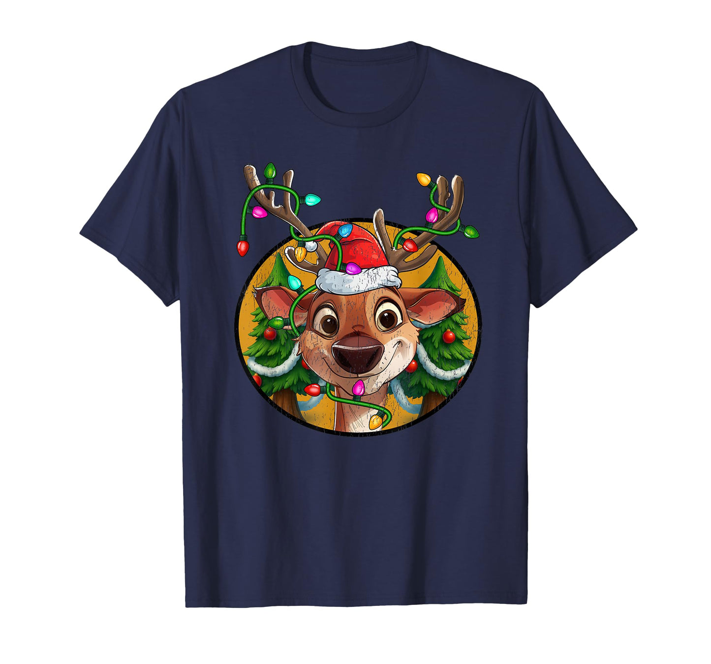 Merry Christmas Lights Reindeer Xmas Family Men Women Kids T-Shirt