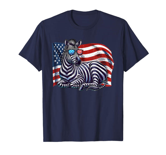 Zebra USA Flag Animals Lovers Patriotic Sunglasses Vintage T-Shirt