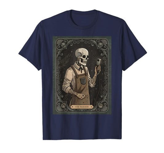 The Barber Tarot Card Gothic Skeleton Haircut Shop Halloween T-Shirt