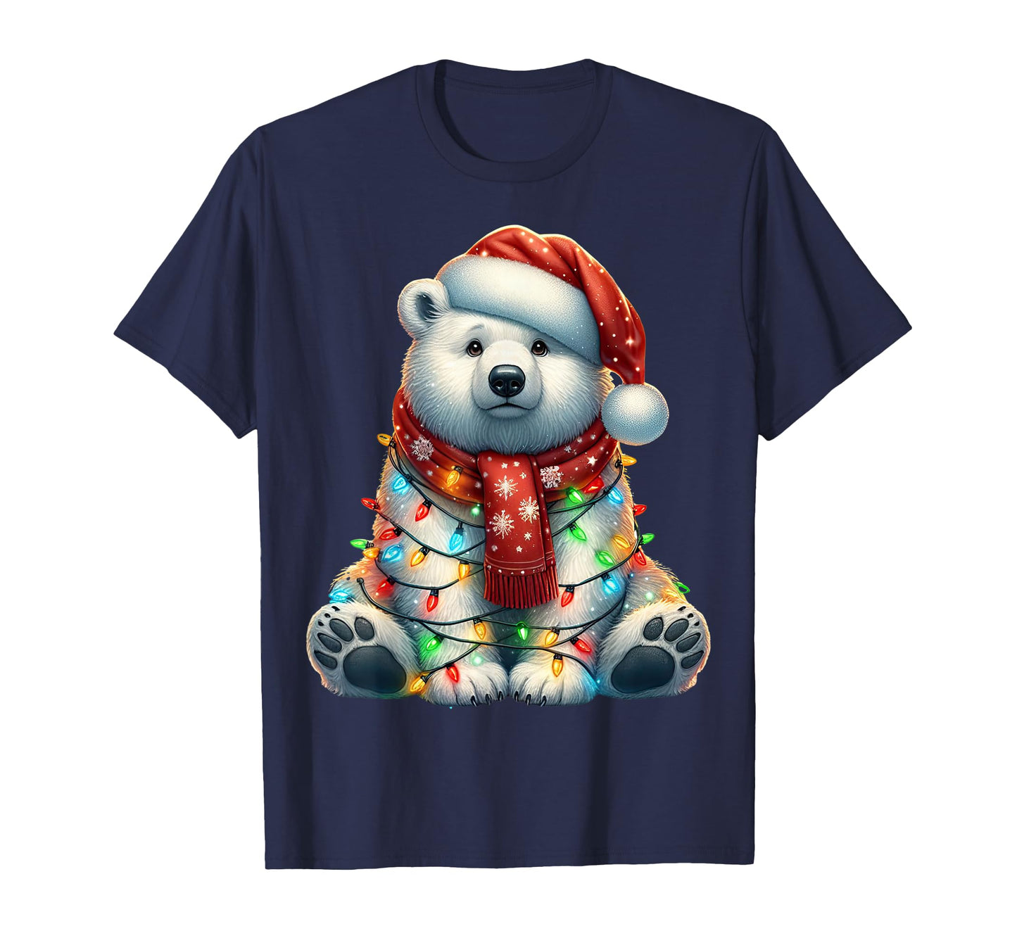 Bear Christmas Lights Funny Santa Hat Merry Xmas T-Shirt