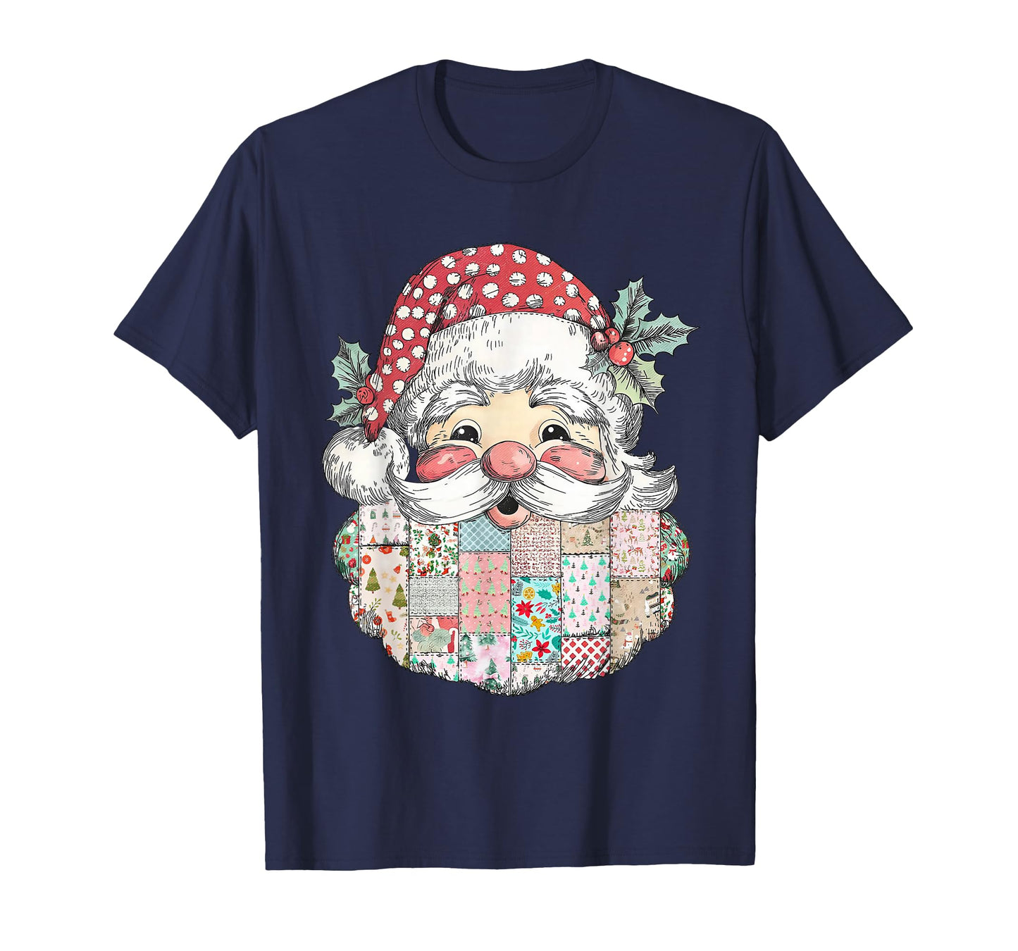 Patchwork Santa Claus Retro Christmas T-Shirt