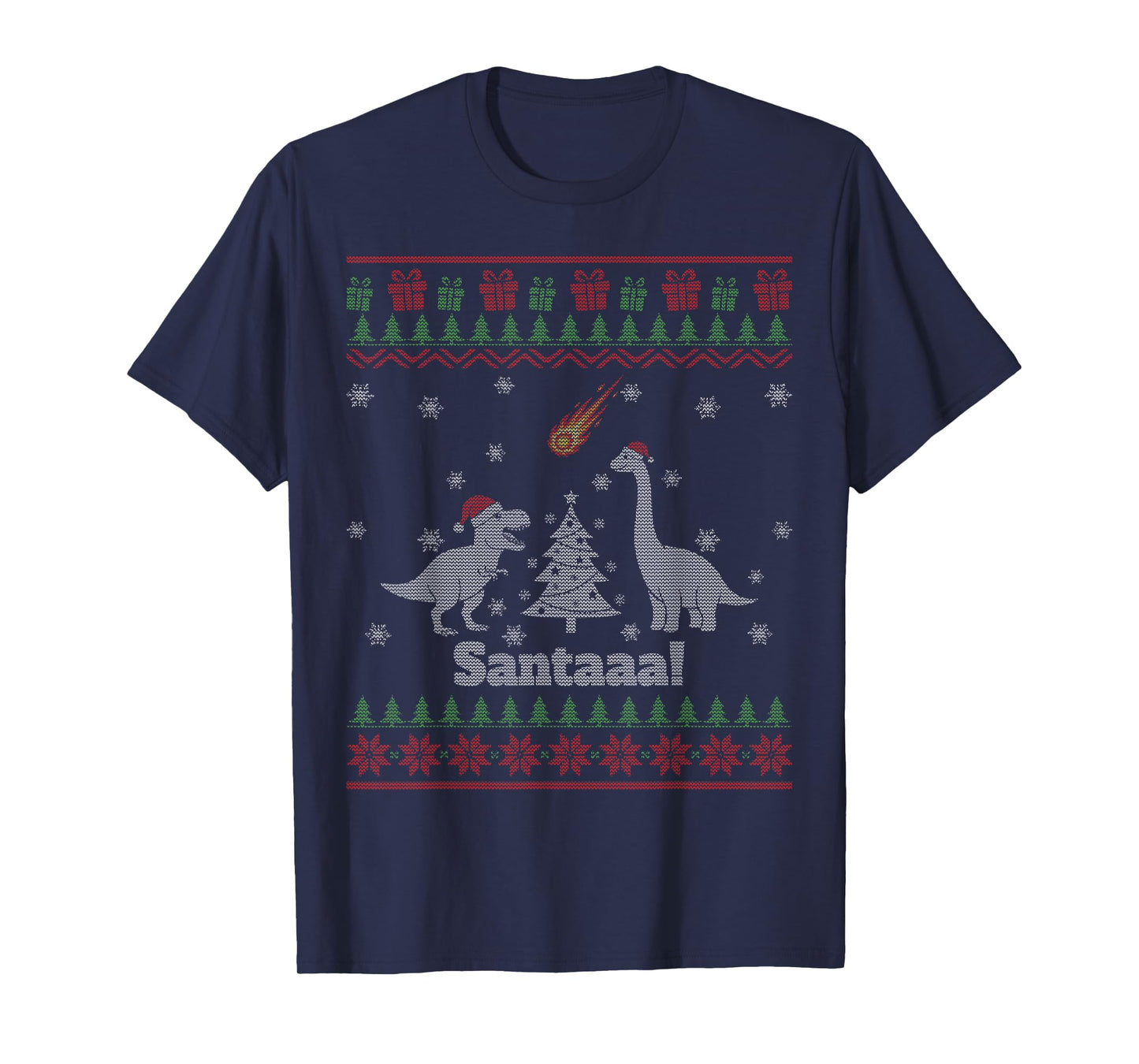 Santa Dinosaur Meteor Meteoroid Funny Ugly Christmas T-Shirt
