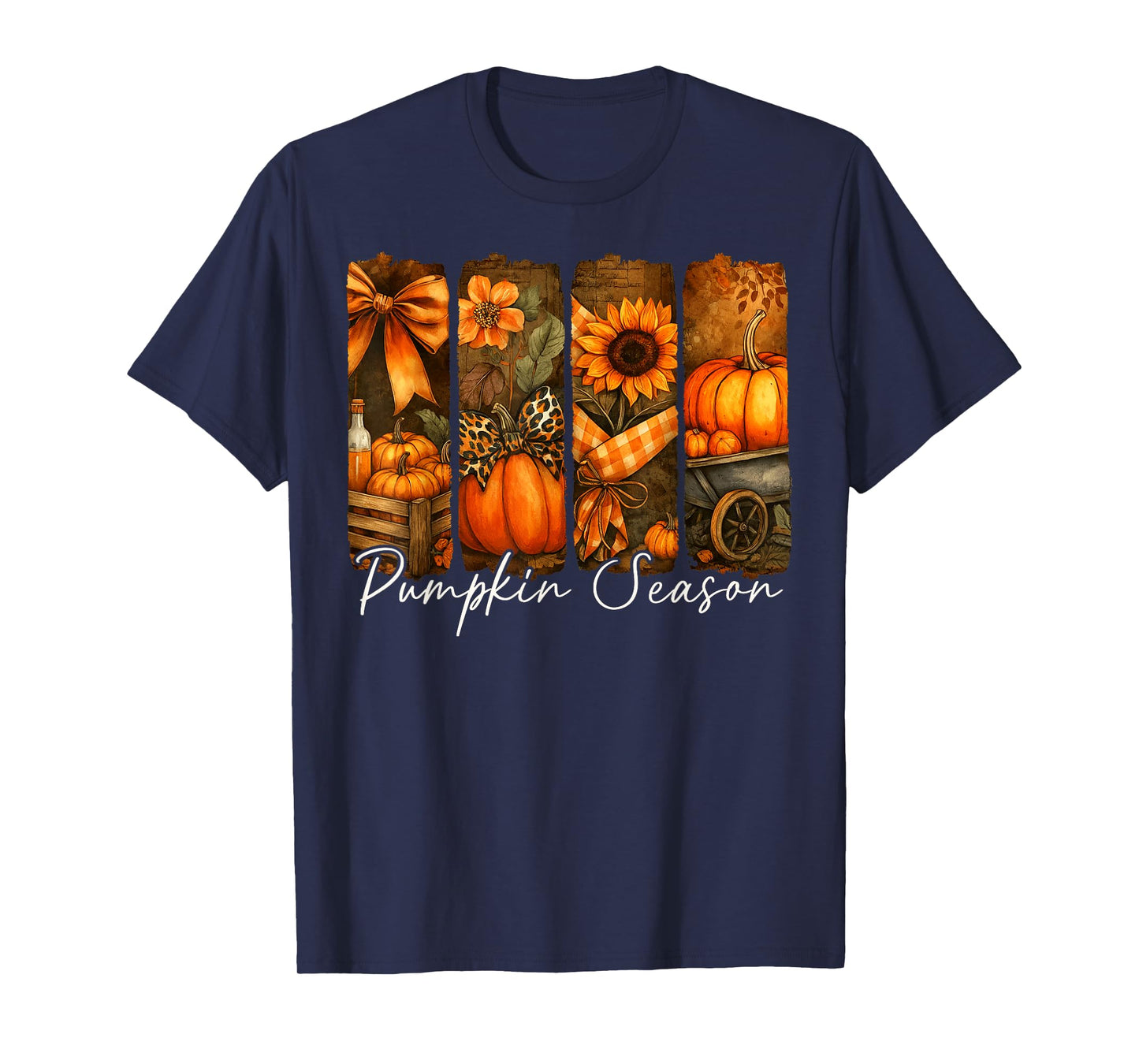 Pumpkin Season Fall Leasves Coquette Bow Thanksgiving T-Shirt