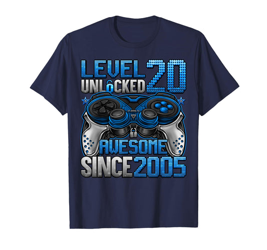 Level 20 Unlocked 20 Year Old Gifts Boys 20th Birthday Boy T-Shirt