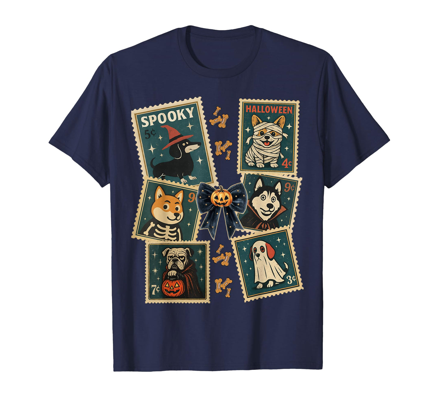 Spooky Dog Halloween Vintage Stamp Costume Design Apparel T-Shirt