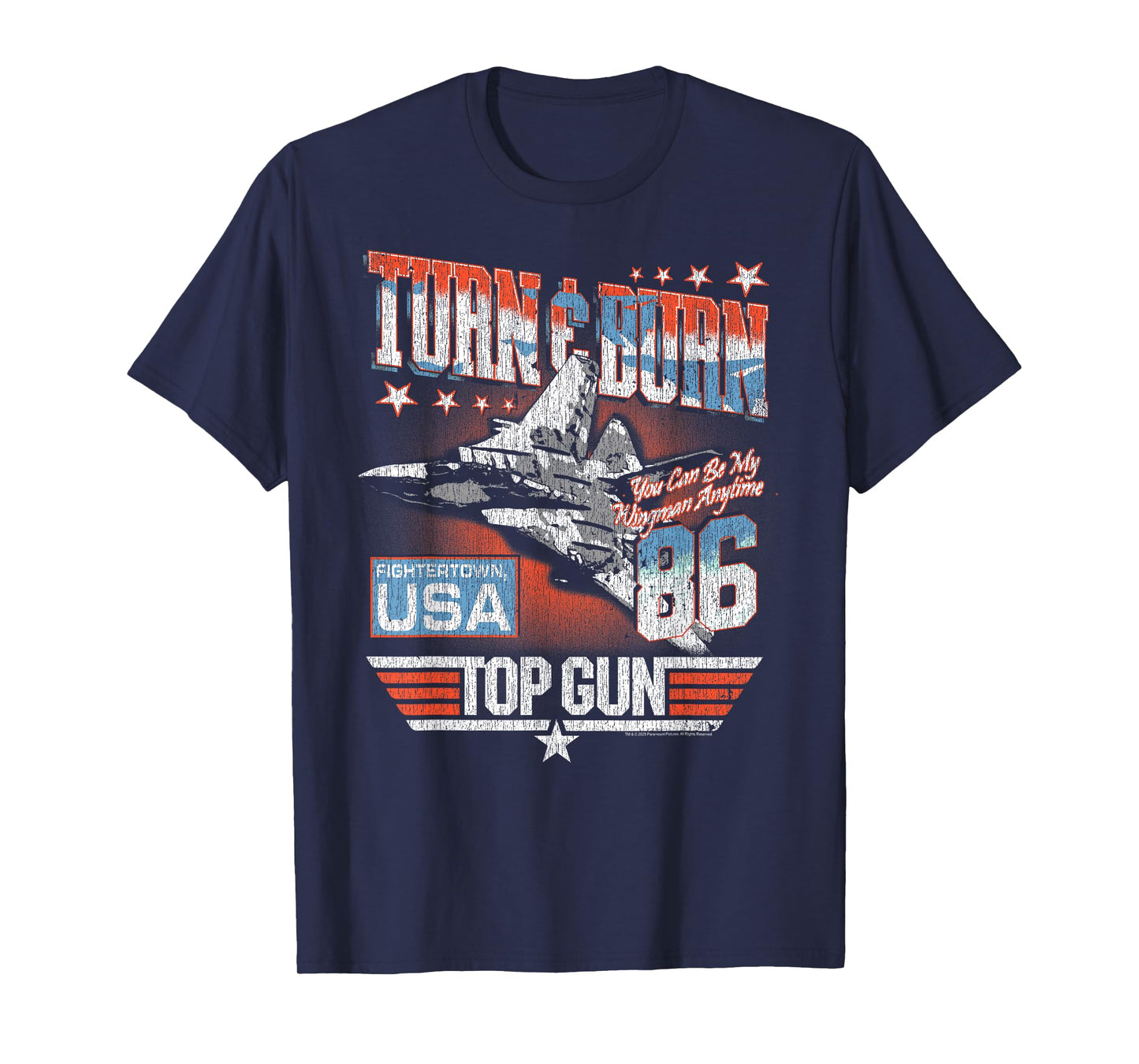 Top Gun Turn & Burn Distressed Vintage Classic Action Movie T-Shirt