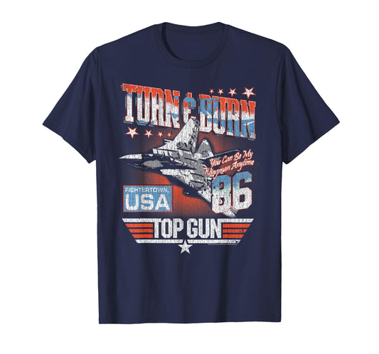 Top Gun Turn & Burn Distressed Vintage Classic Action Movie T-Shirt
