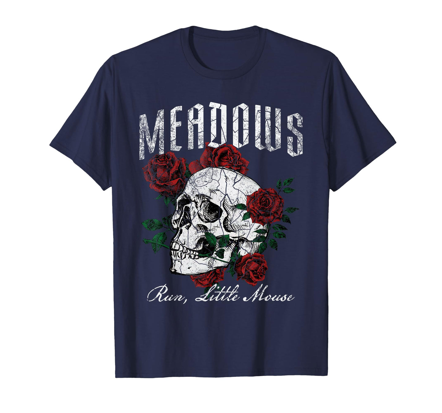 Retro Meadows Run Little Mouse Funny Skeleton Rose Bookish T-Shirt