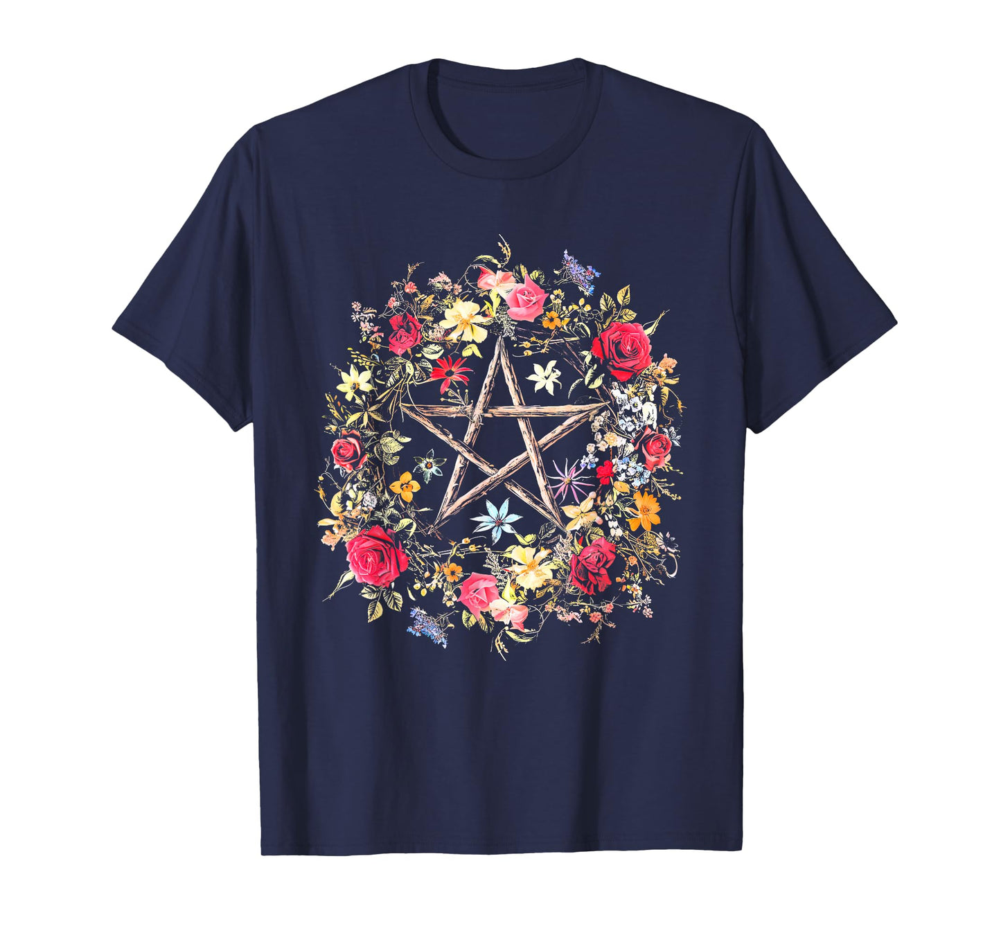 Boho Flower Pentagram Witchy Wicca Witchcraft Pagan Occult T-Shirt