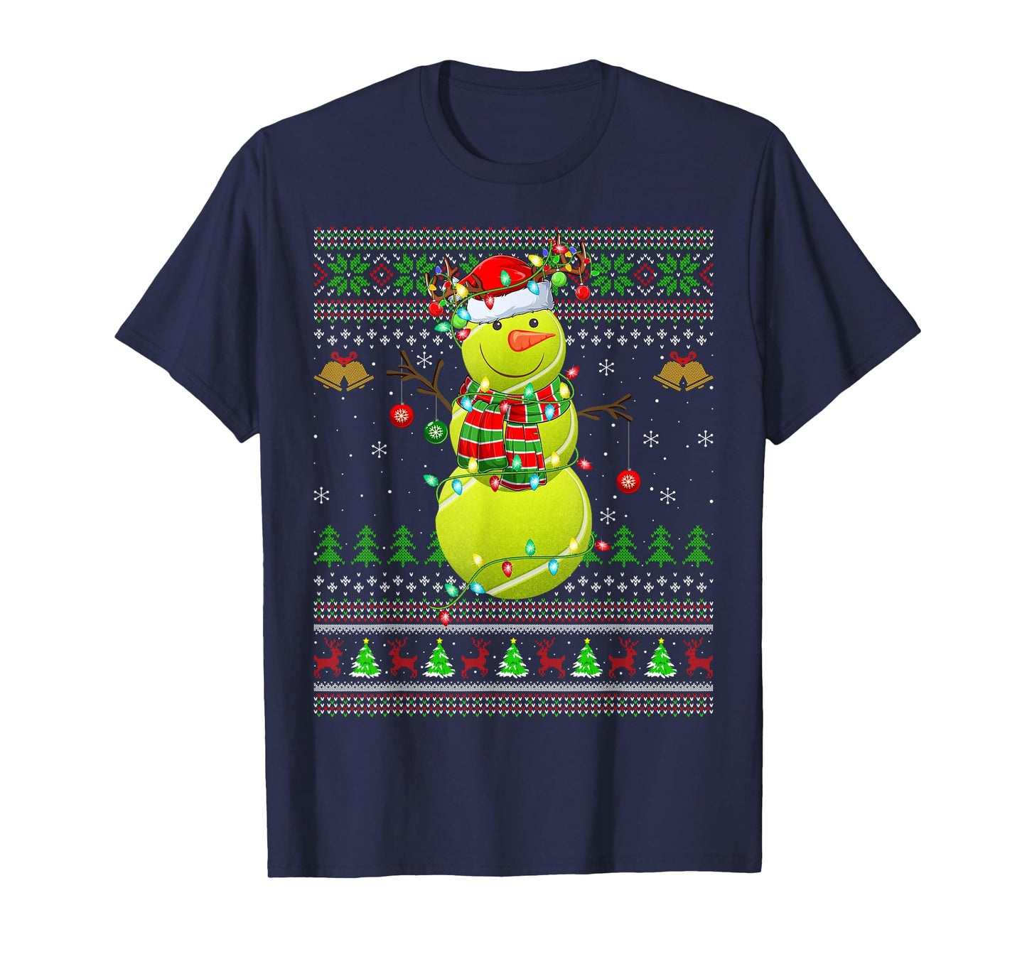 Tennis Ball Snowman Ugly Christmas Sweaters Santa Xmas T-Shirt