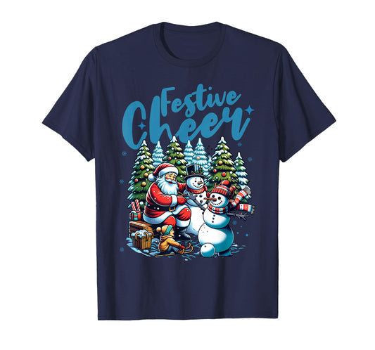 Festive Cheer Christmas Santa & Snowman T-Shirt
