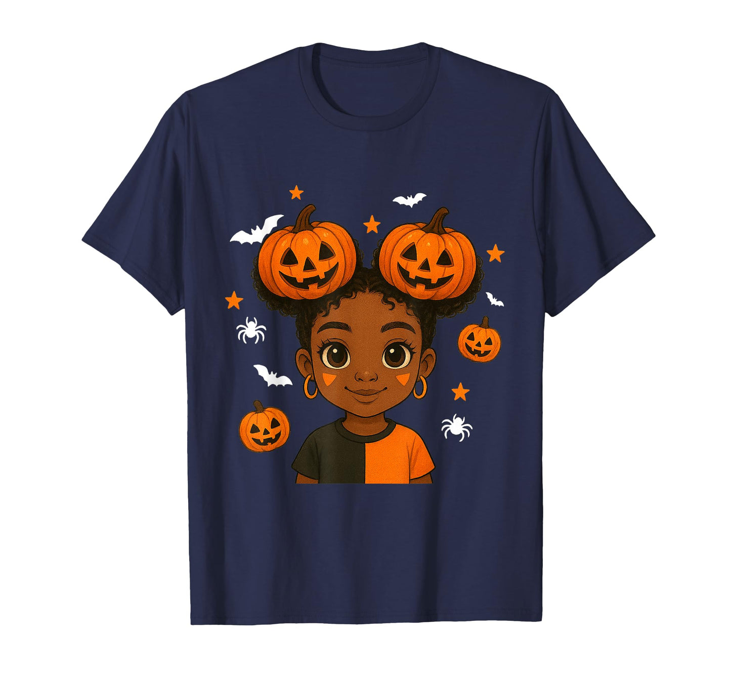 African American Black Girl Cute Halloween Pumpkin T-Shirt