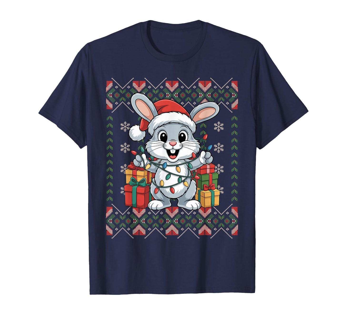 Santa Rabbit Christmas Ugly Sweater Funny Holiday Pajamas T-Shirt