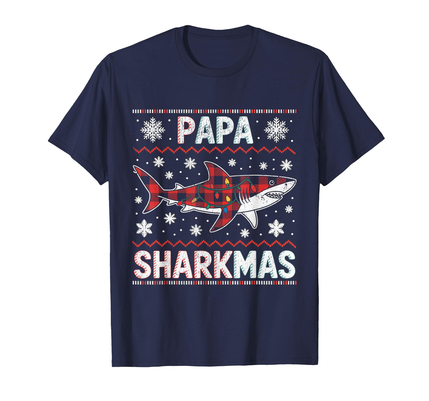 Papa Sharkmas Funny Shark Santa Hat Ugly Christmas Sweater T-Shirt