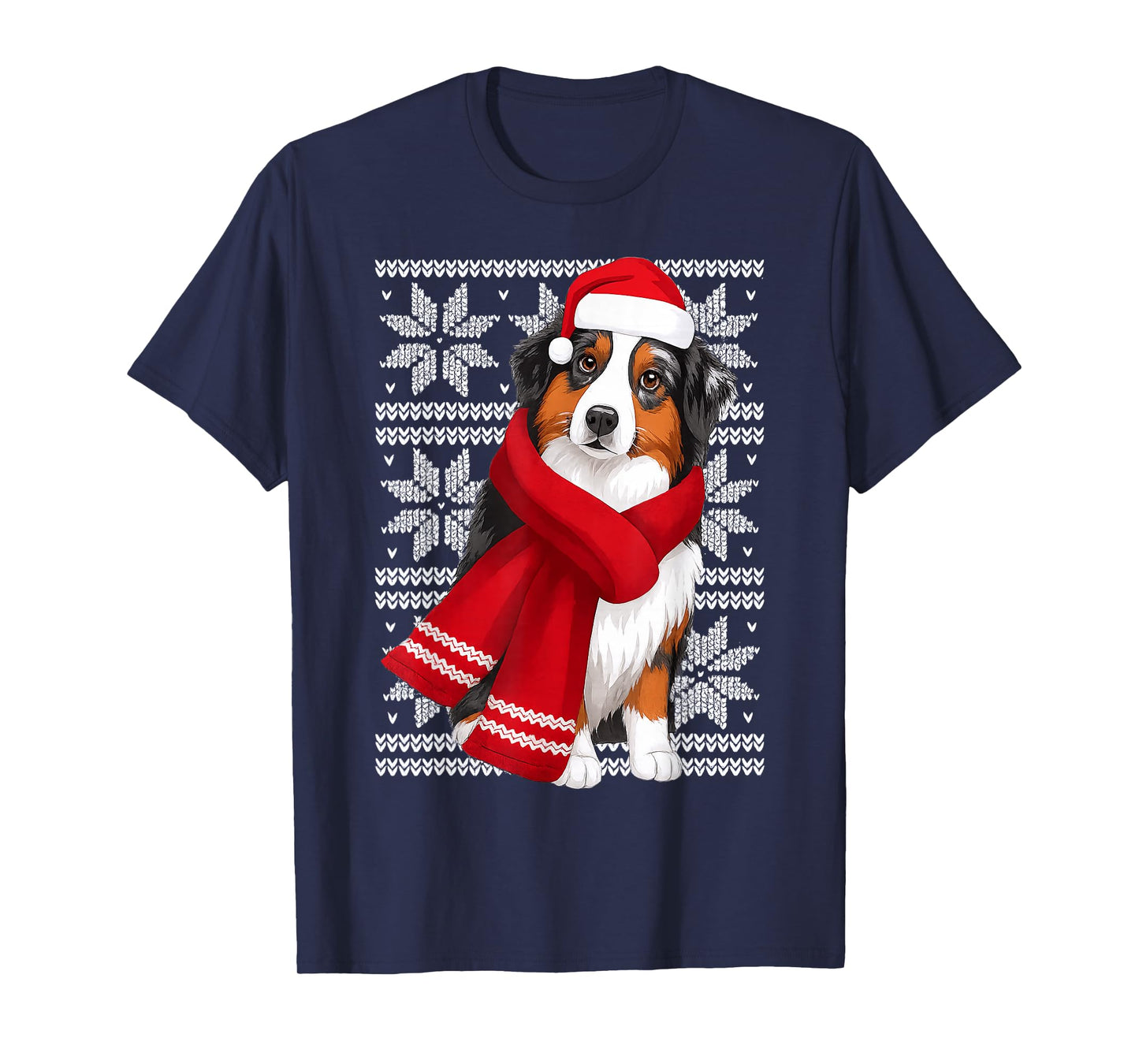 Australian Shepherd Ugly Christmas Holiday Dog Lover T-Shirt