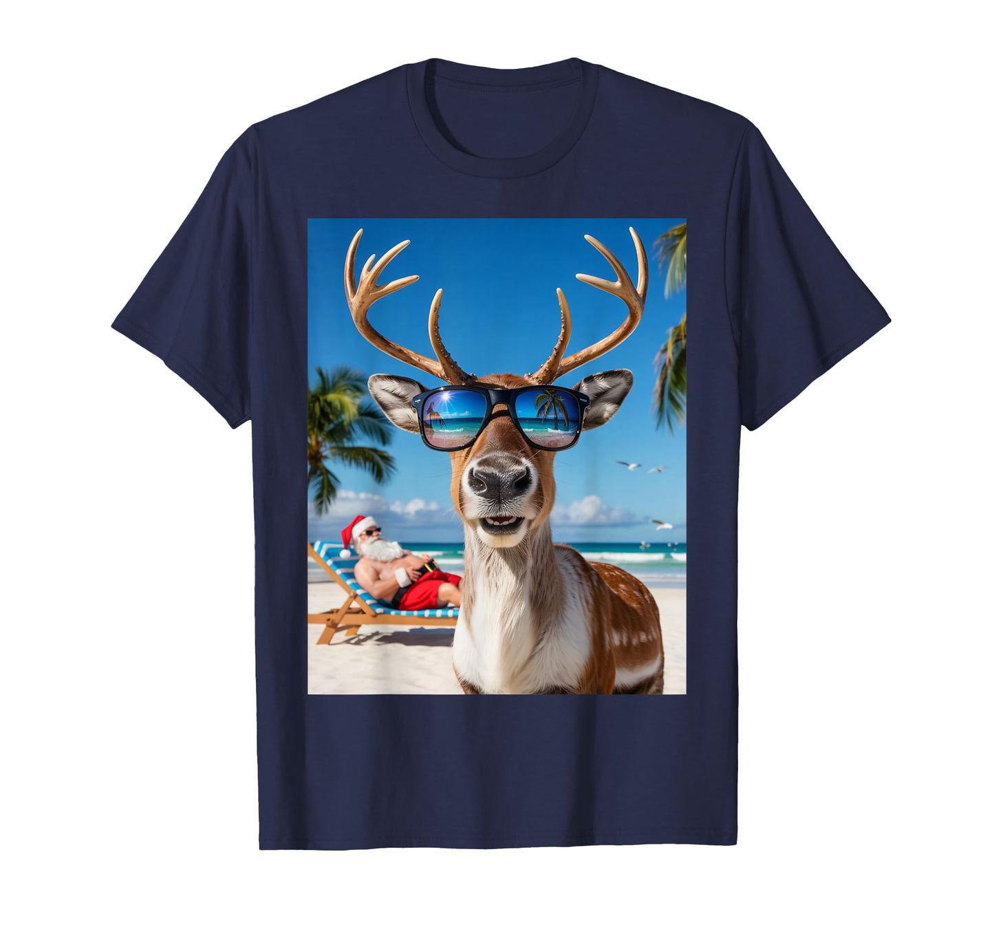 Reindeer Selfie Christmas at The Beach with Santa T-Shirt