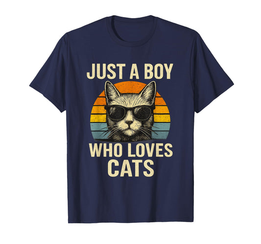 Vintage Just A Boy Who Loves Cats Boy Kid Cat Lover For Boys T-Shirt