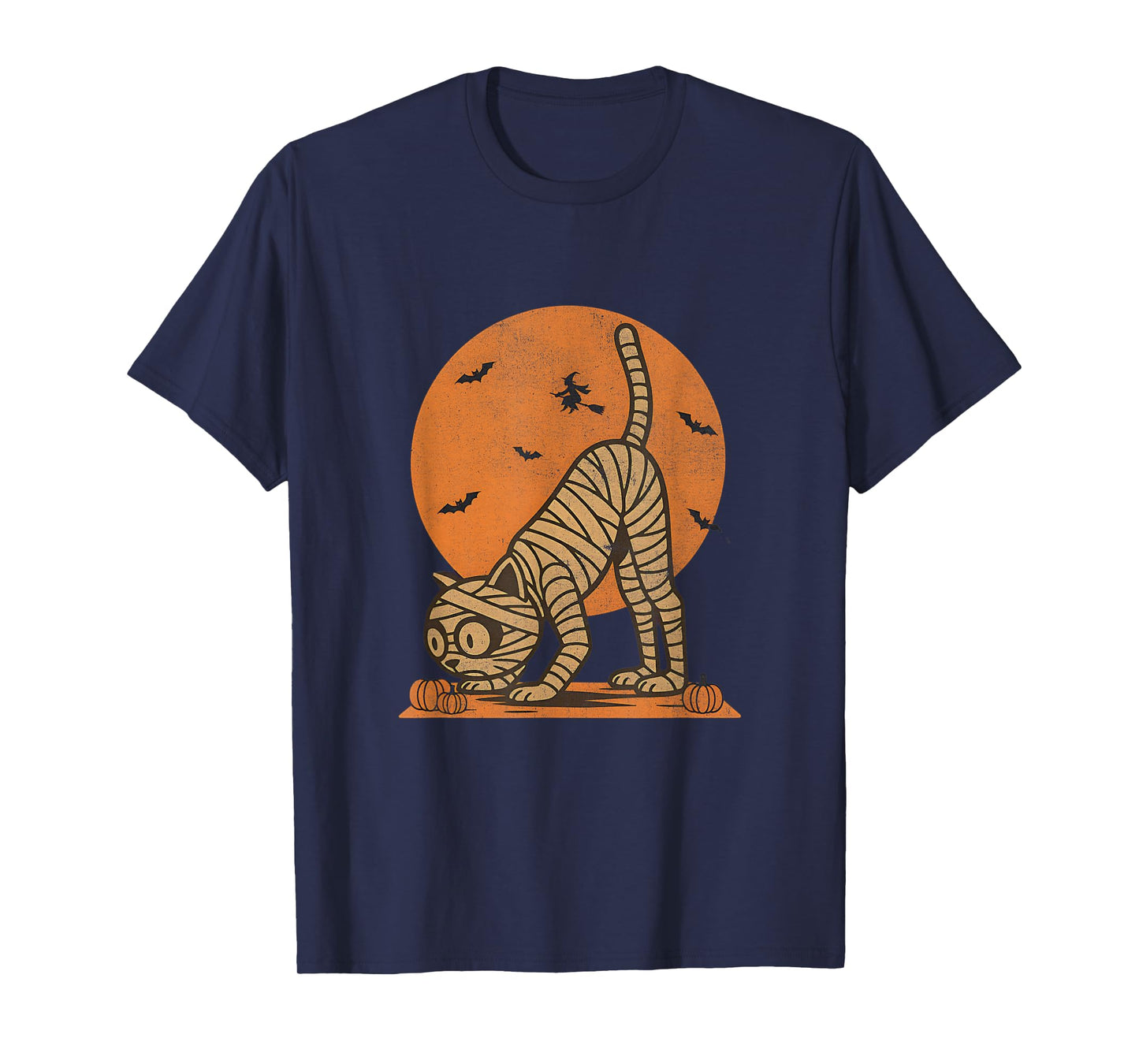 Retro Halloween Mummy Yoga Cat, Downward Dog Pose T-Shirt