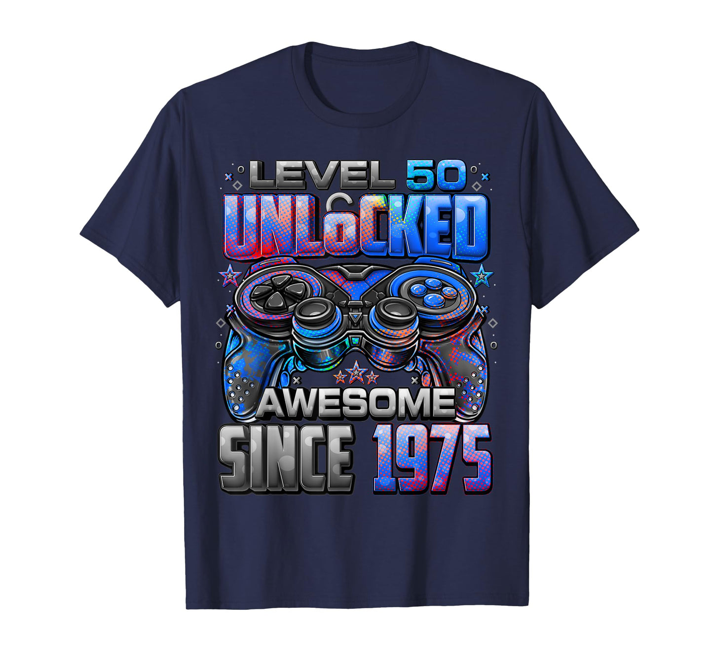 Level 50 Unlocked Awesome Since 1975 50th Birthday Gaming T-Shirt