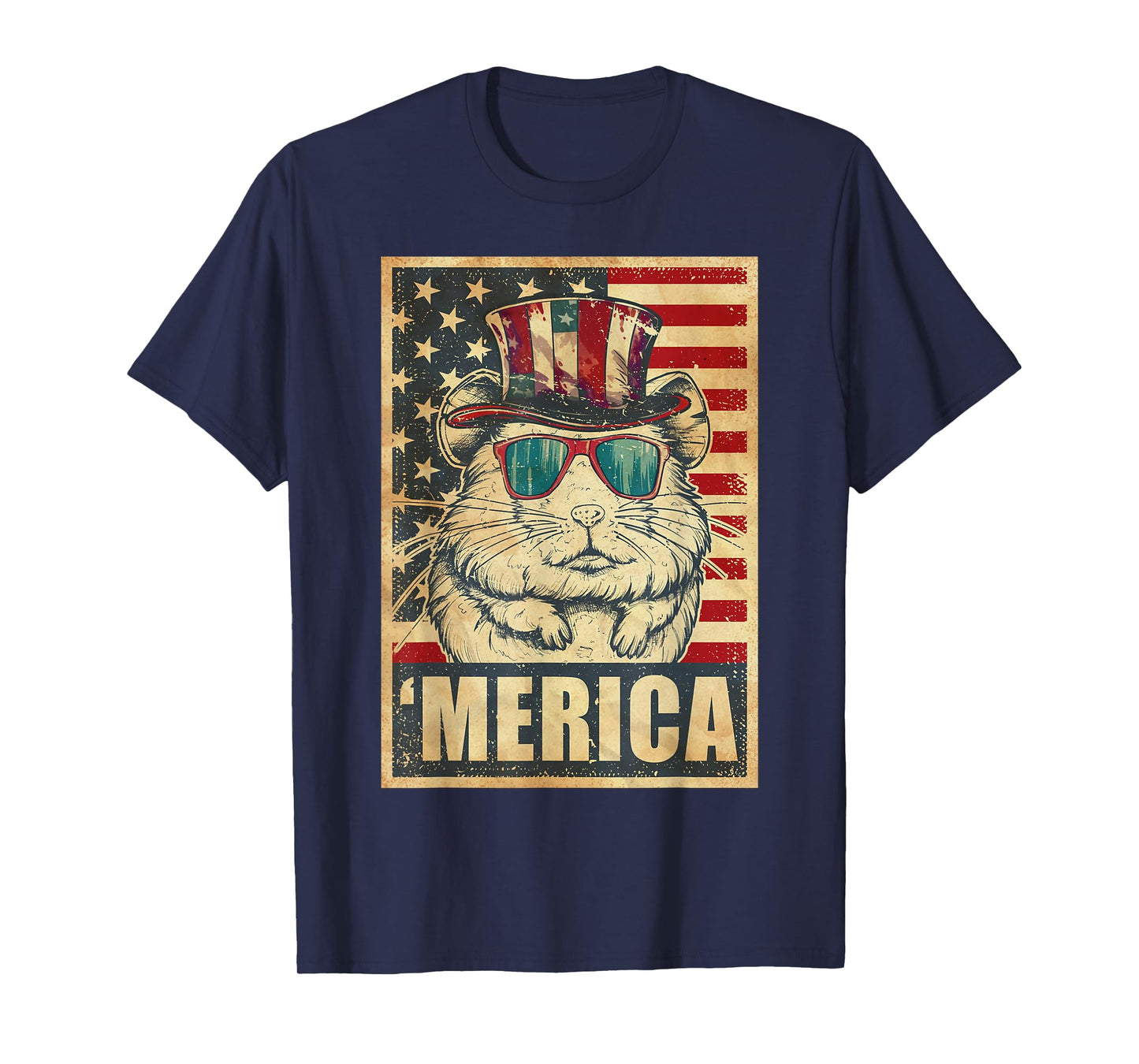 Hamster Merica Vintage American Flag 4th Of July T-Shirt for Women Kids Men