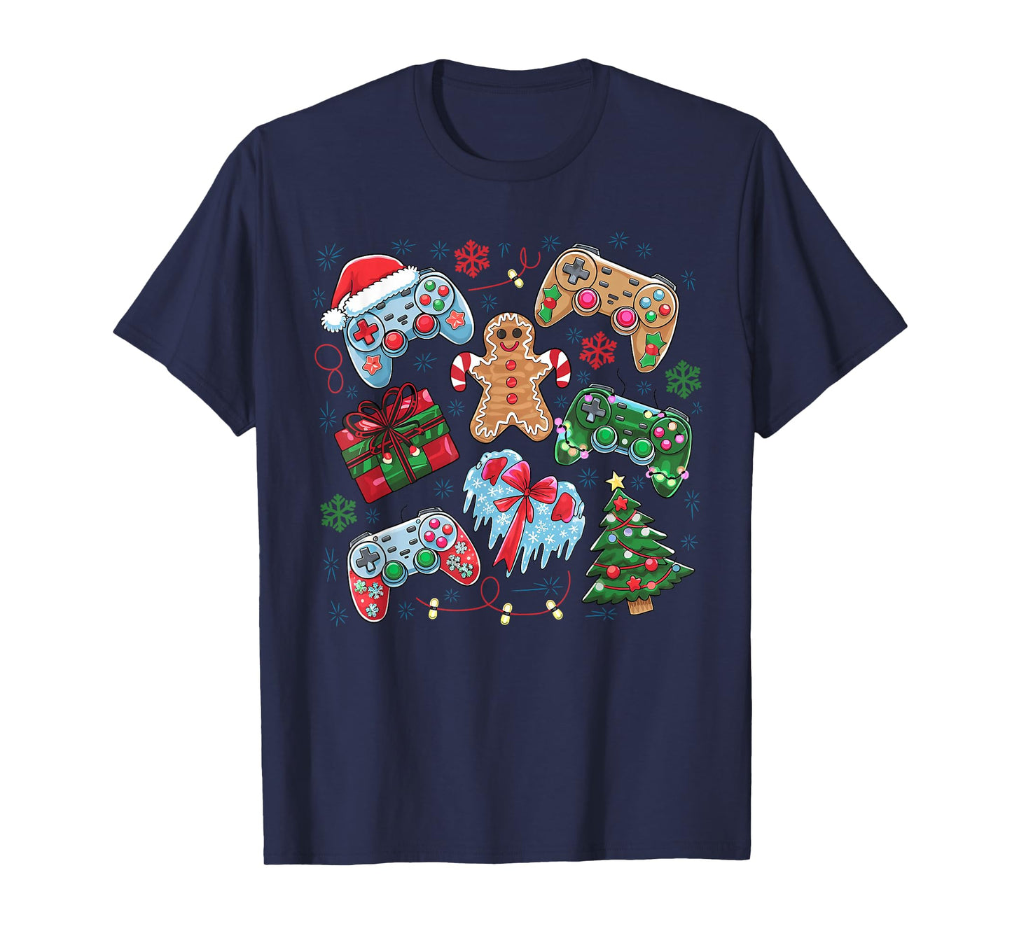 Boys Christmas Shirt Santa Elf Gaming Controllers Gamer Xmas T-Shirt