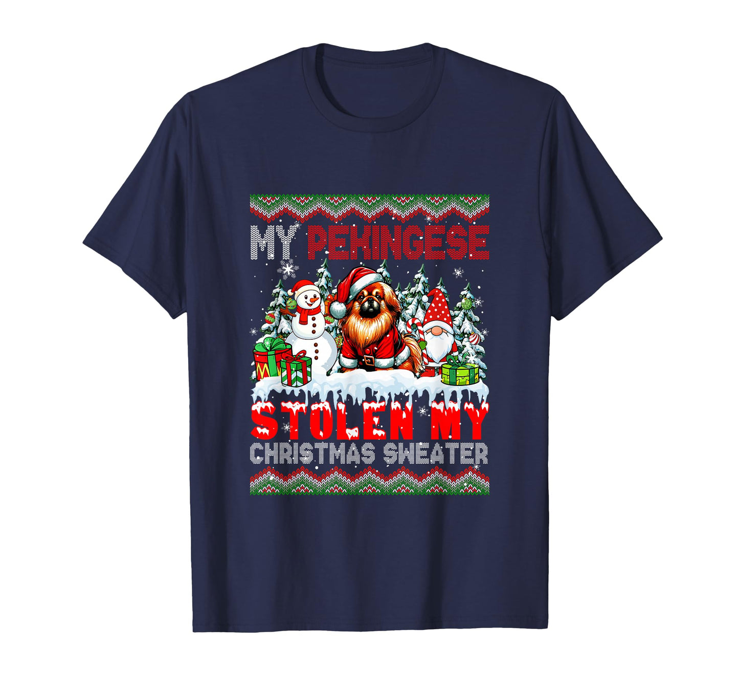 My Pekingese Stolen My Christmas Sweater Santa Dog Gnome T-Shirt