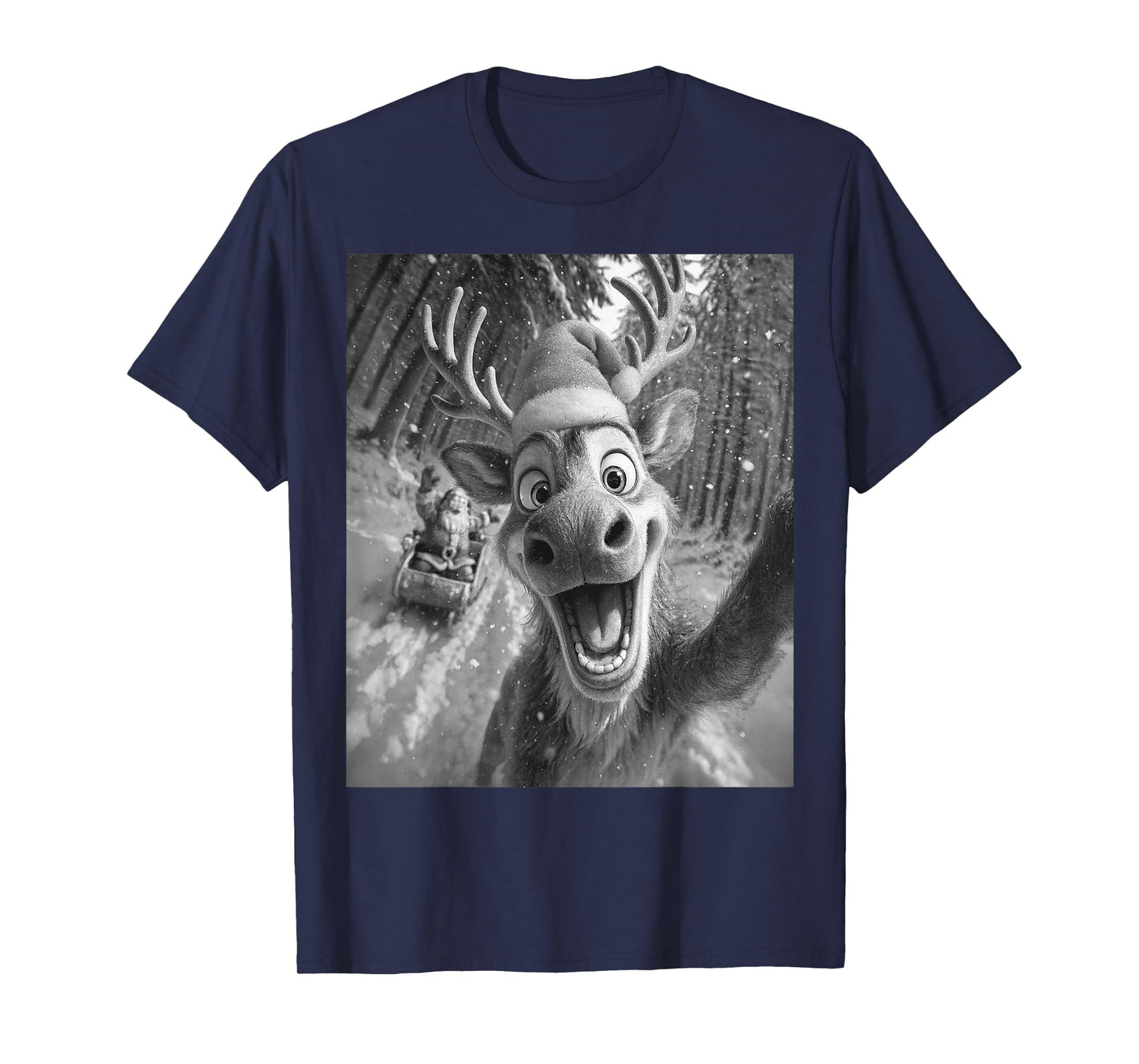 Funny Reindeer Selfie Santa Merry Christmas Men Women Kids T-Shirt