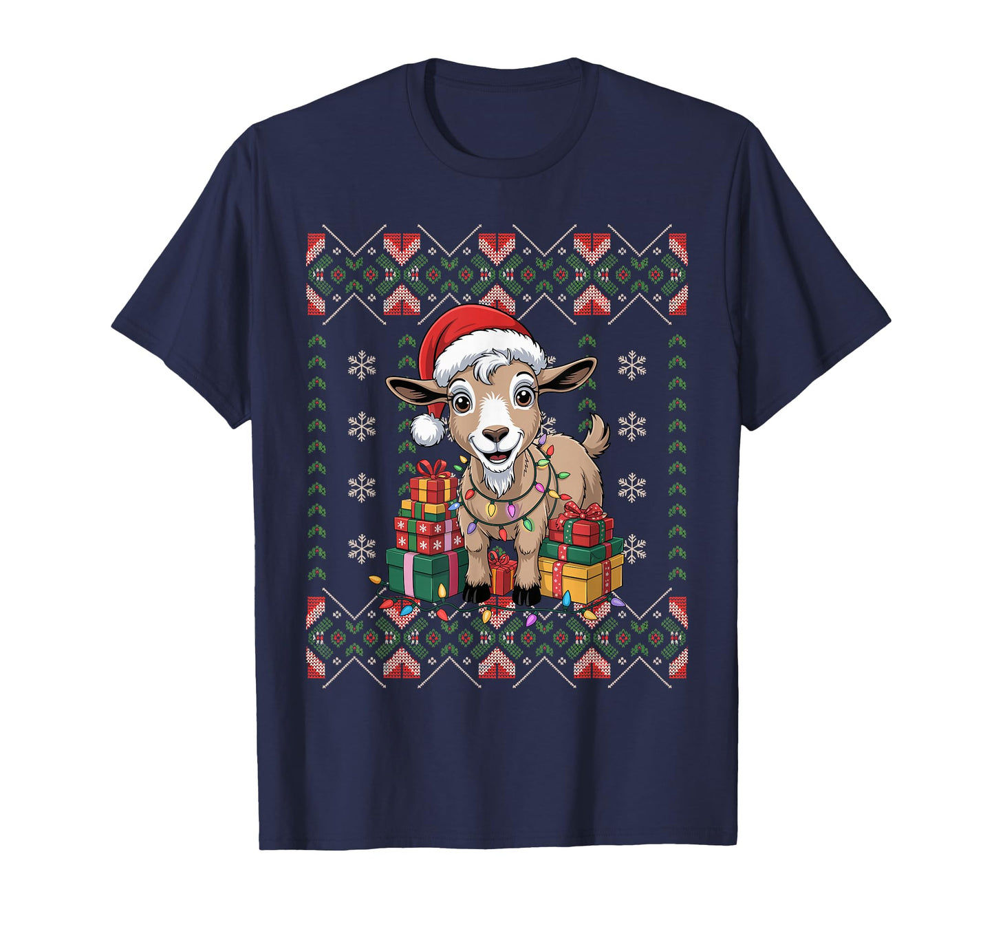 Santa Goat Christmas Ugly Sweater Funny Holiday Pajamas T-Shirt