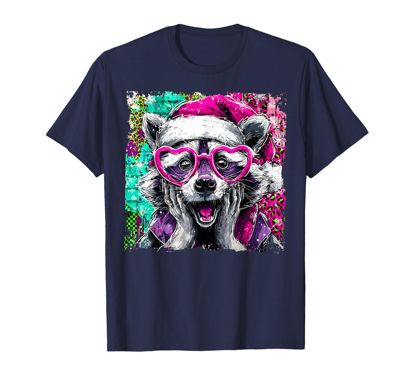Funny Raccoon Meme Christmas Raccoon Santa Raccoon Xmas (1) T-Shirt