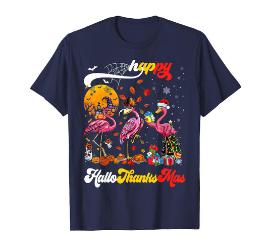 Flamingo Happy HalloThanksmas Funny Halloween Thanksgiving T-Shirt
