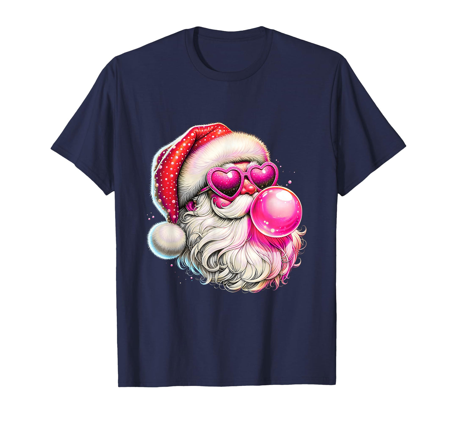 Vintage Retro Santa Christmas Bubble Gum Pink Sunglasses T-Shirt