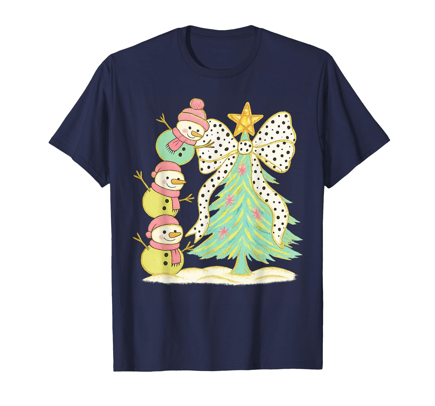 Preppy Coquette Christmas Snowm 2025 Funny Family Matching T-Shirt